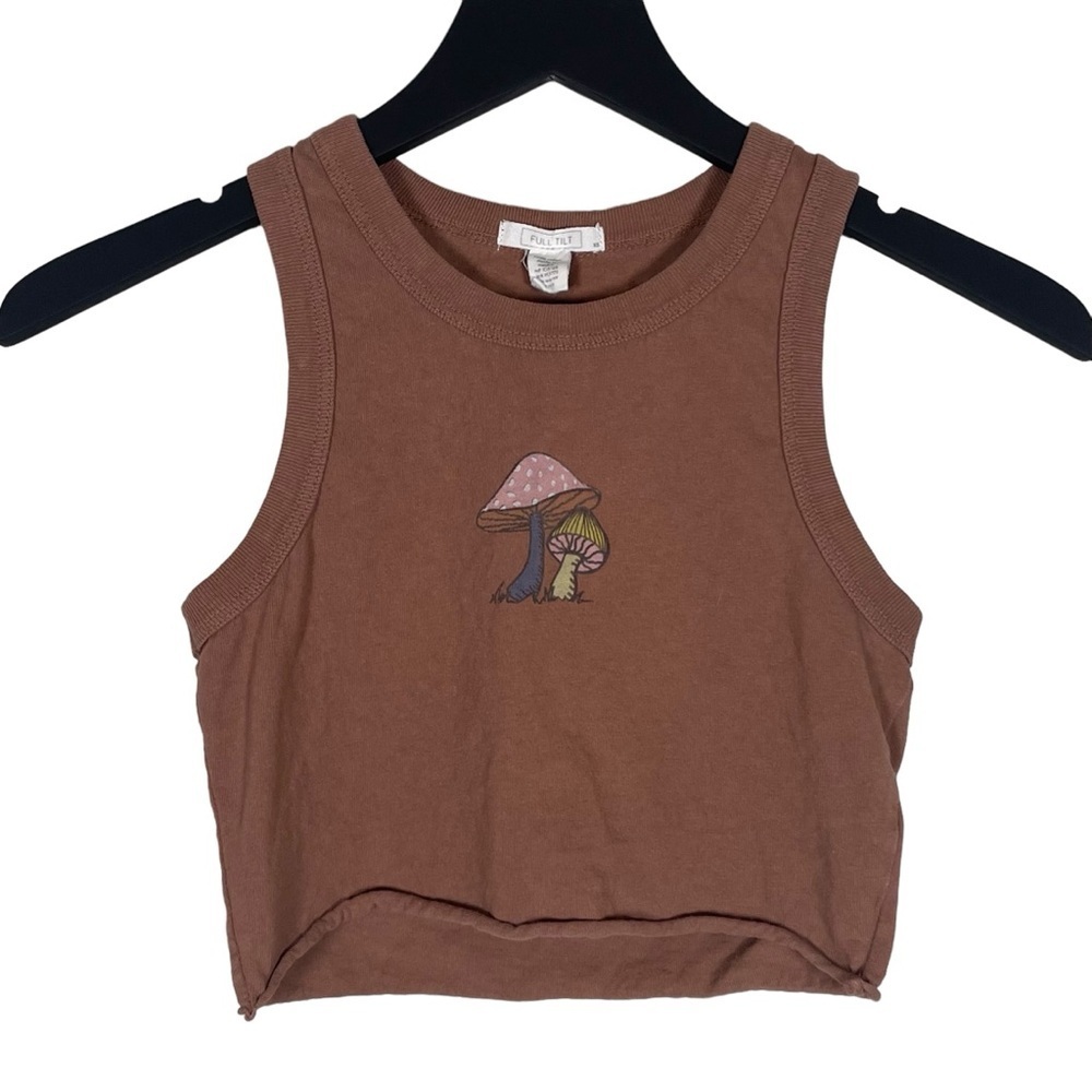 Full Tilt Mushroom Cropped Tank Raw Hem Brown Size XS - Picture 4 of 8